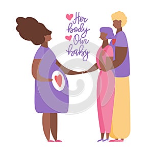 Couple with Surrogate Pregnant woman. Vector illustration flat cartoon style. Adoptive parents. Surrogacy