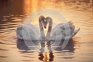 The couple of swans with their necks form a heart. AI generated