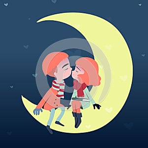 Couple sweetheart lovers kiss on the moon.