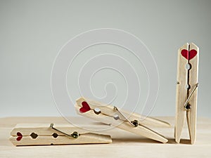 Couple sweetheart of Wooden clothespin and blank text space for valentine day.