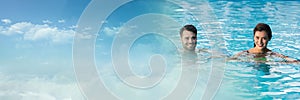 Couple in Swimming pool with sky transition