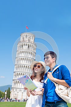 Couple take world map in Italy