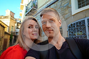 Couple takes a selfie in the old town