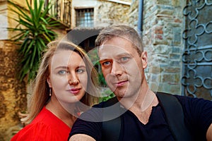 Couple takes a selfie in the old town