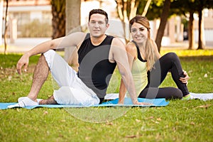 Couple taking a break from yoga