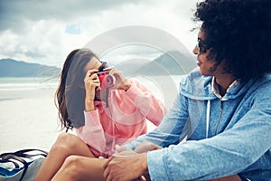 Couple taking pictures together