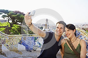 Couple Taking Self Portrait At Barcelona