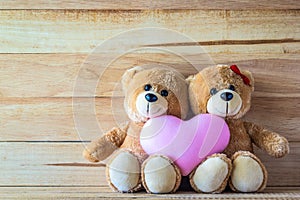 Couple teddy bear with Pink heart-shaped pillow