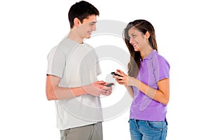 Couple of teenage with smartphone