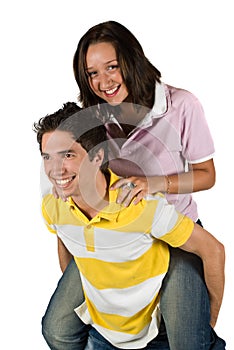 Couple of teenagers in piggyback