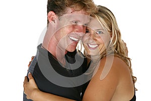 Couple in thirties laugh and h