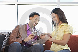 Couple toasting glasses.