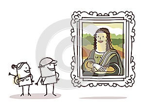 Couple of tourists watching the Mona Lisa photo
