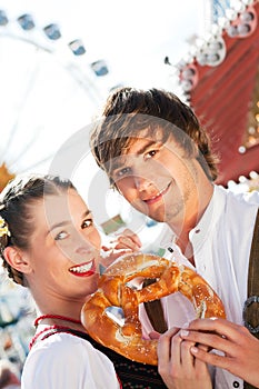 Couple in Tracht on Dult or Oktoberfest