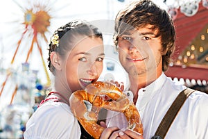 Couple in Tracht on Dult or Oktoberfest