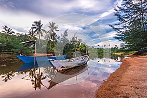 The Couple Traditional boat at bintan island Indonesia