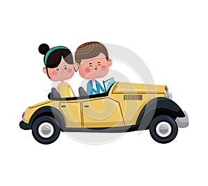 Couple traveling classic car lovely