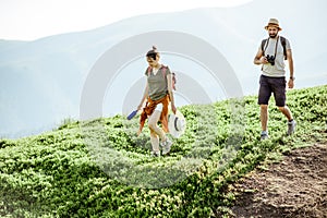 Couple traveling in the mountains