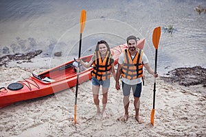 Couple travelling by kayak