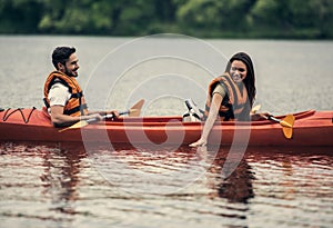 Couple travelling by kayak