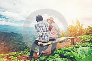 Couple travelling on mountain view