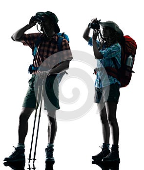 Couple trekker silhouette Photographing