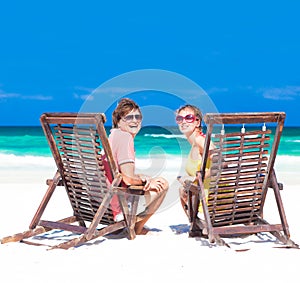 Couple on a tropical beach. Tulum, Mexico,