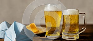 Couple or Two Friends Drinking Beer in Covid-19 Situation Concept. Take off a Surgical Mask before Drinking Beer