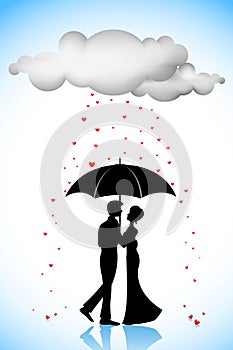 Couple under Umbrella in Love Rain