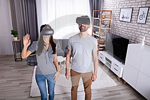 Couple using virtual reality device