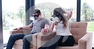 Couple using virtual reality headset