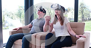 Couple using virtual reality headset