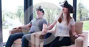 Couple using virtual reality headset