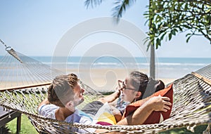 A couple on vacation at the beach