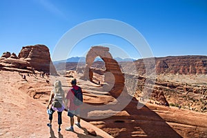 Couple on vacation hiking tripin Utah.