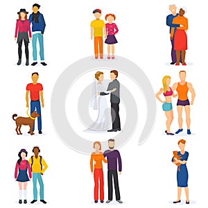 Couple vector happy man and woman in love or young people together in relationship illustration set of coupled photo