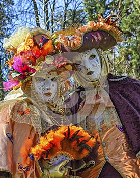 Couple at the Venetian carnival at Annecy, France