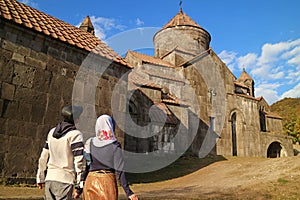 Couple Visiting Haghpat Monastery, a Remarkable UNESCO World Heritage Site in Lori Province of Armenia