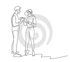 Couple in VR glasses continuous one line drawing