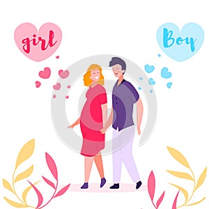 Couple Waiting Baby Girl, Boy, Vector Illustration