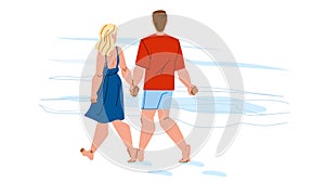 couple walking on beach vector