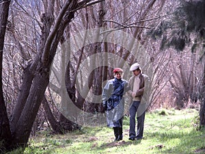 Couple walking in countryside