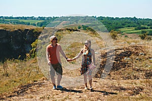 Couple walking holding hands