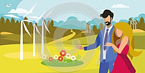 Couple Walking near Windfarm Flat Illustration