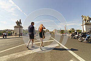 Couple walking on streets of Paris