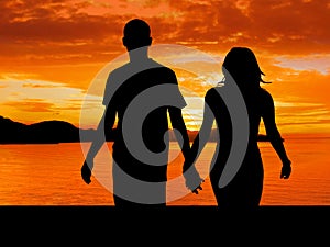 Couple walking in sunset