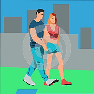 Couple walking together vector illustration