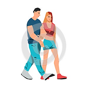 Couple walking together vector illustration on white background