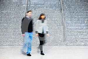 Couple Walking Up Stairs, Motion Blur