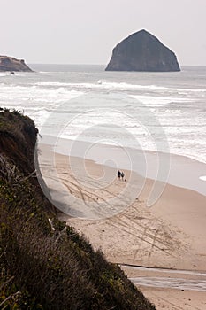 Couple Walks Blustery Day Bluffs Seaside Oregon Coast Pacific